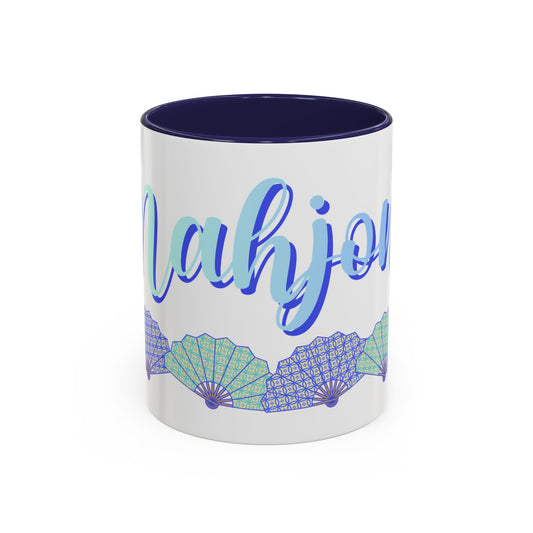 Blue Calligraphy Name Coffee Mug | Seashell Fan Accent Ceramic Mug