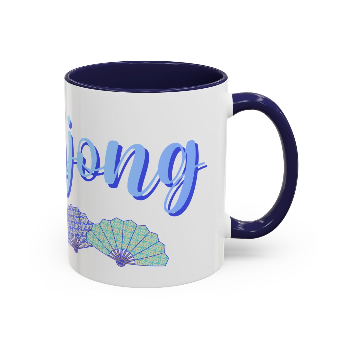 Blue Calligraphy Name Coffee Mug | Seashell Fan Accent Ceramic Mug