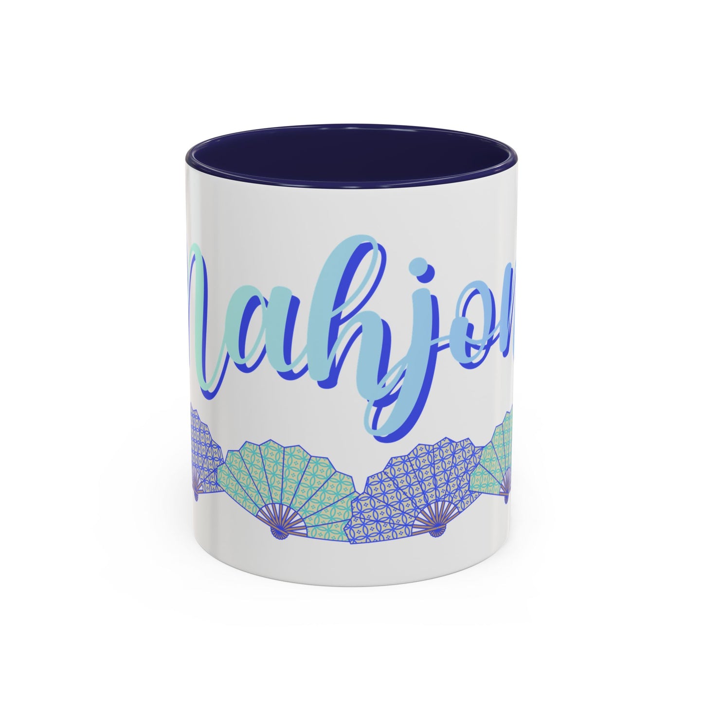 Blue Calligraphy Name Coffee Mug | Seashell Fan Accent Ceramic Mug