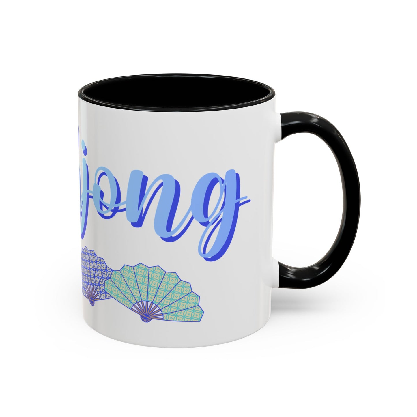 Blue Calligraphy Name Coffee Mug | Seashell Fan Accent Ceramic Mug