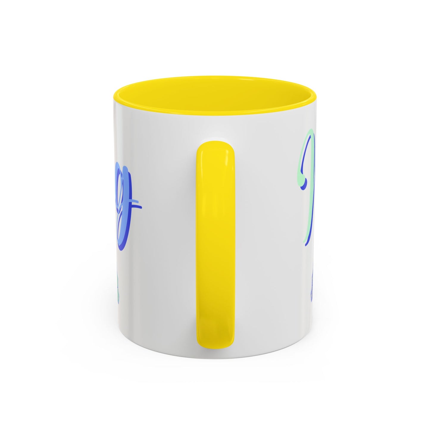 Blue Calligraphy Name Coffee Mug | Seashell Fan Accent Ceramic Mug