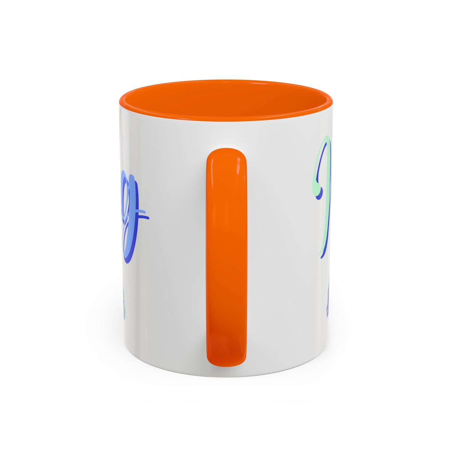 Blue Calligraphy Name Coffee Mug | Seashell Fan Accent Ceramic Mug