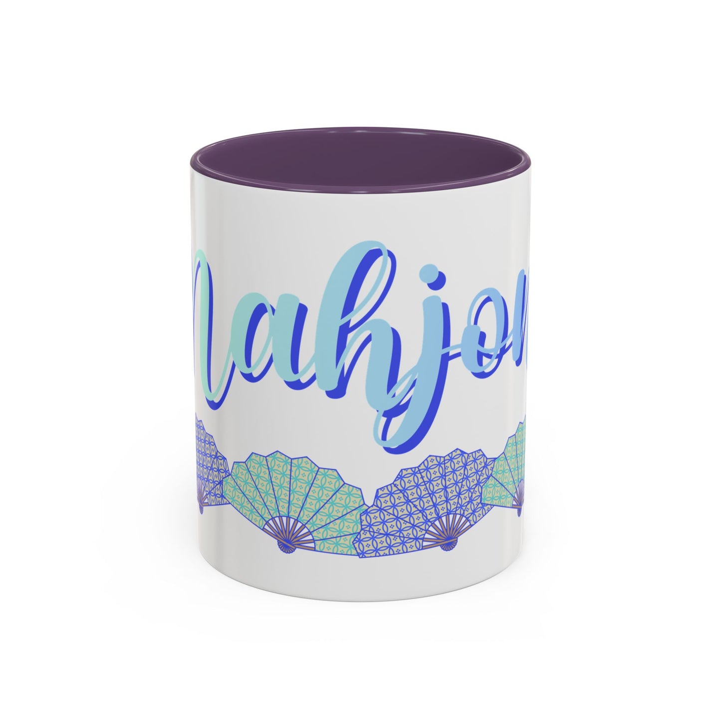 Blue Calligraphy Name Coffee Mug | Seashell Fan Accent Ceramic Mug