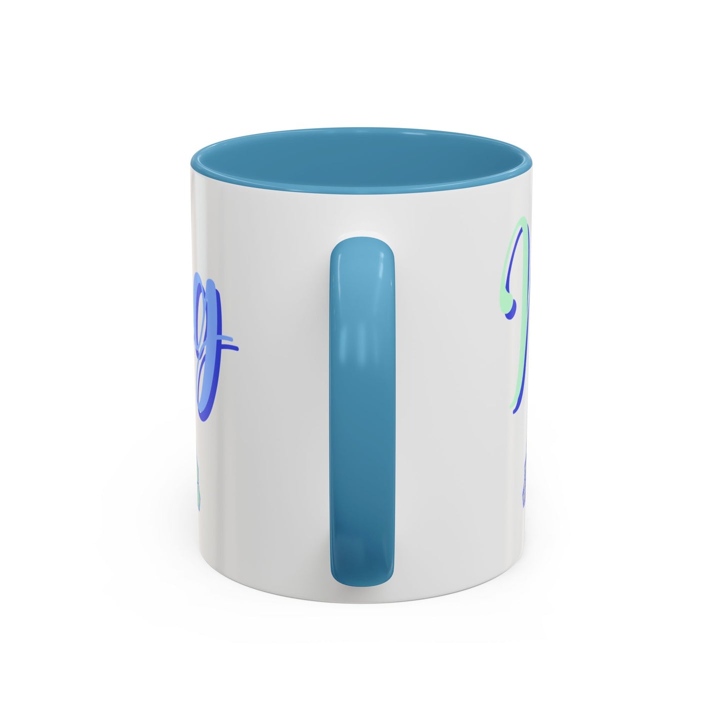 Blue Calligraphy Name Coffee Mug | Seashell Fan Accent Ceramic Mug