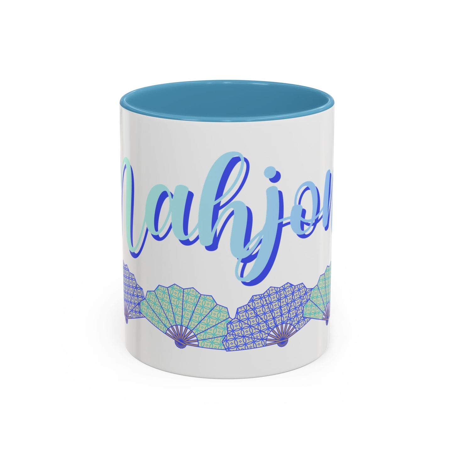 Blue Calligraphy Name Coffee Mug | Seashell Fan Accent Ceramic Mug