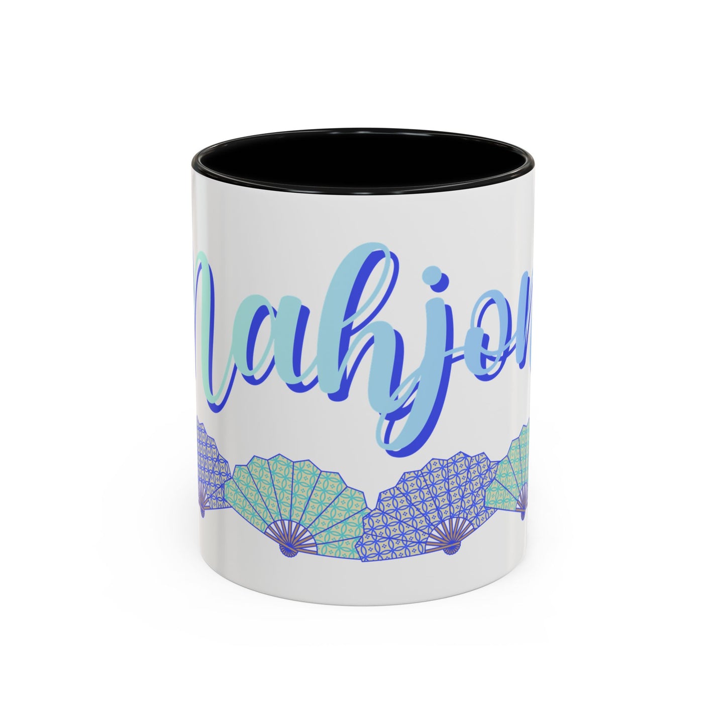 Blue Calligraphy Name Coffee Mug | Seashell Fan Accent Ceramic Mug