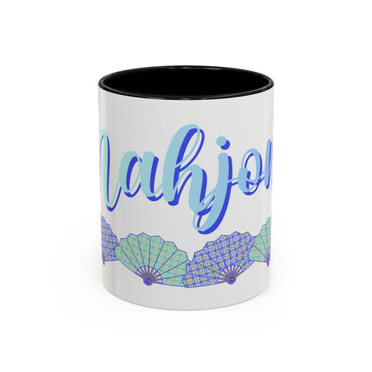 Blue Calligraphy Name Coffee Mug | Seashell Fan Accent Ceramic Mug