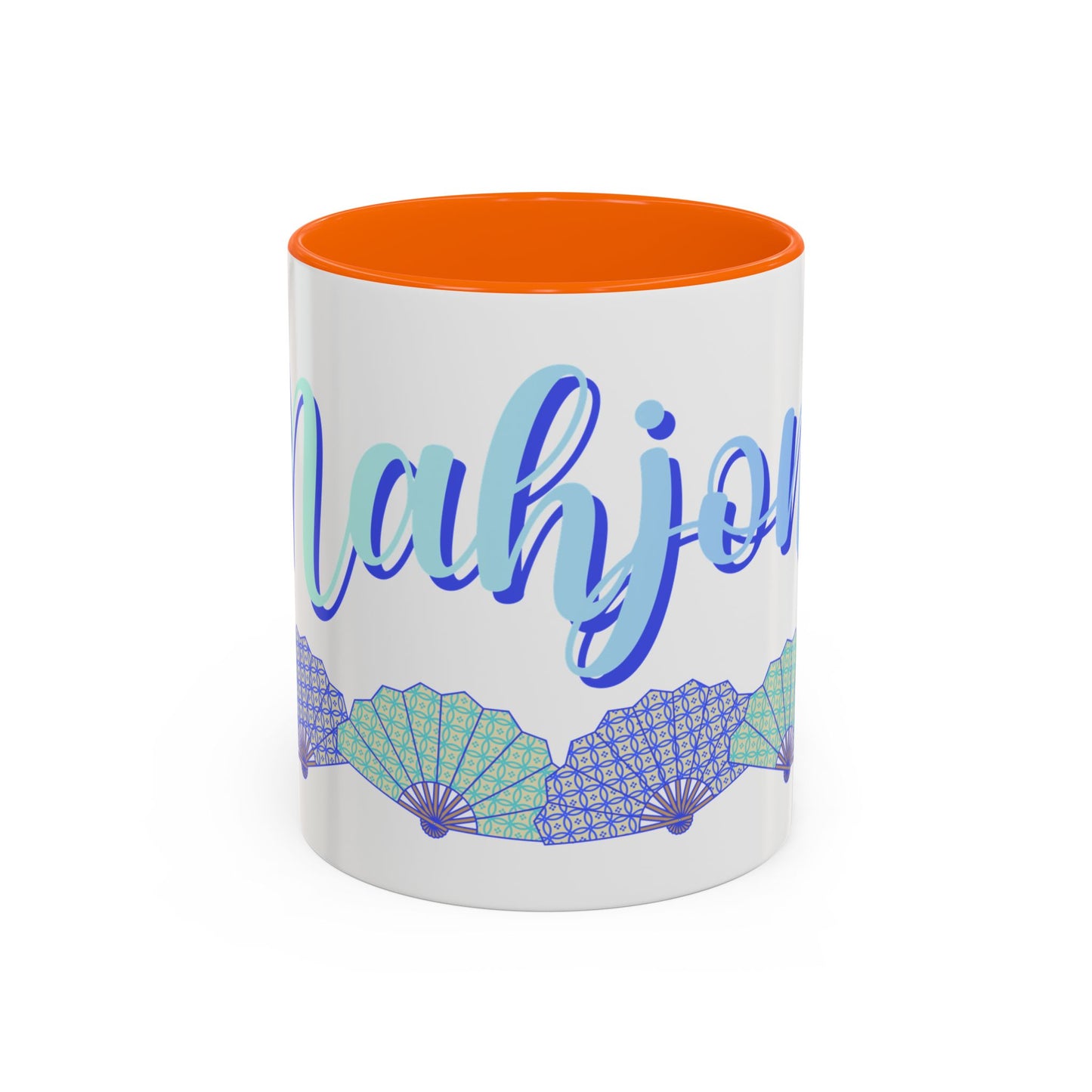 Blue Calligraphy Name Coffee Mug | Seashell Fan Accent Ceramic Mug