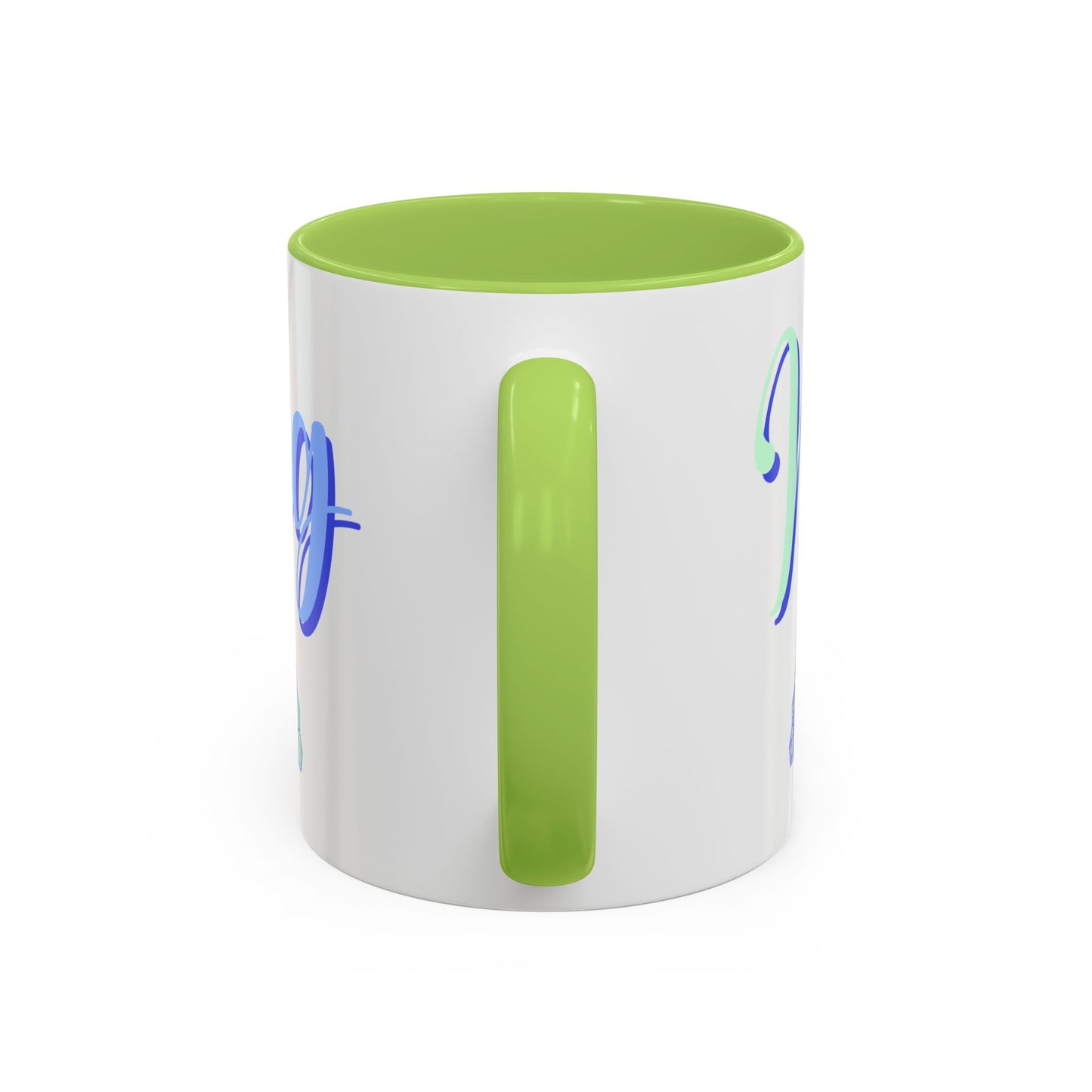 Blue Calligraphy Name Coffee Mug | Seashell Fan Accent Ceramic Mug