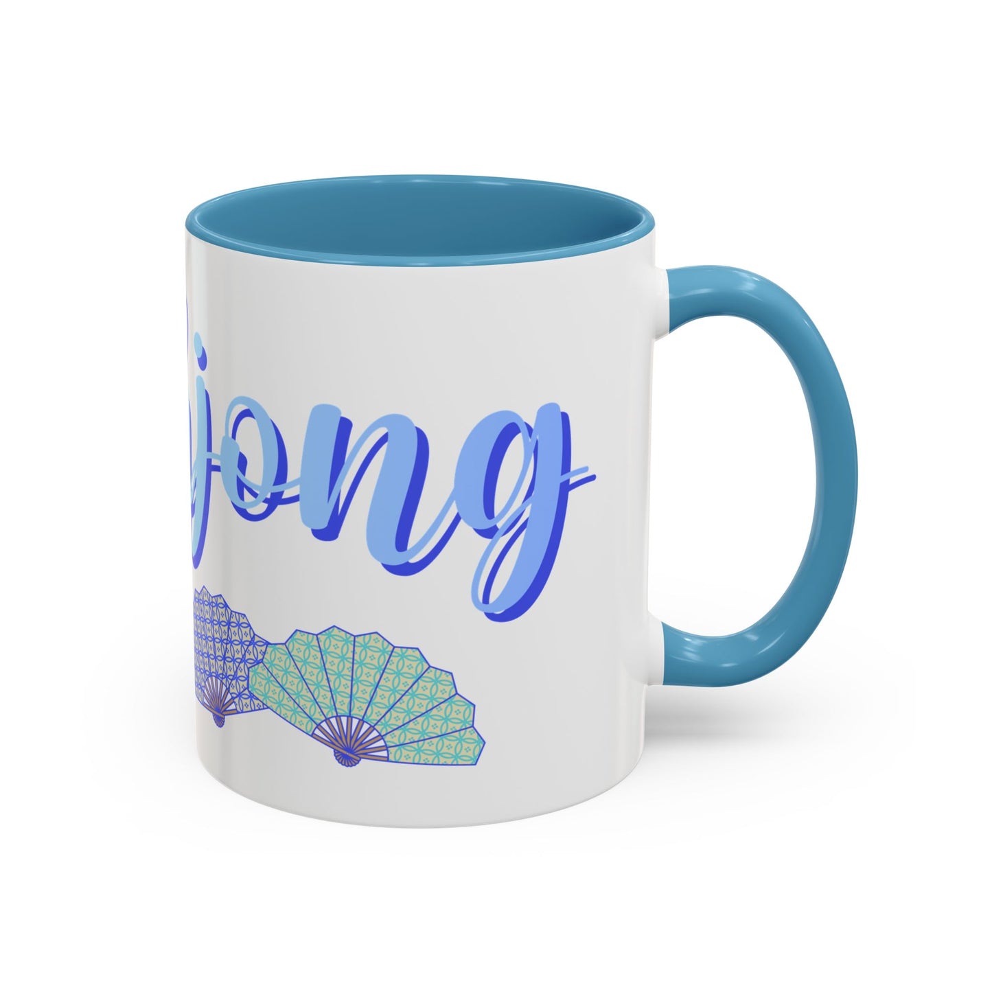 Blue Calligraphy Name Coffee Mug | Seashell Fan Accent Ceramic Mug