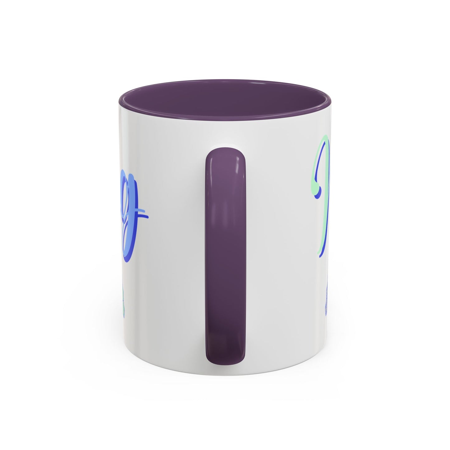 Blue Calligraphy Name Coffee Mug | Seashell Fan Accent Ceramic Mug