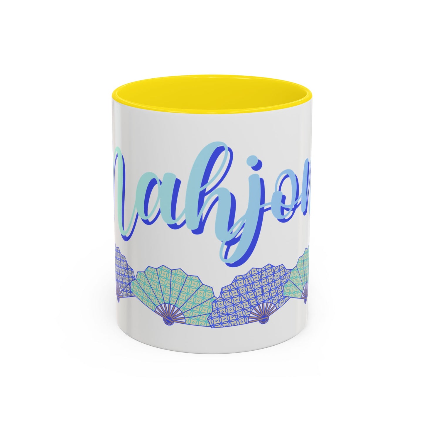 Blue Calligraphy Name Coffee Mug | Seashell Fan Accent Ceramic Mug