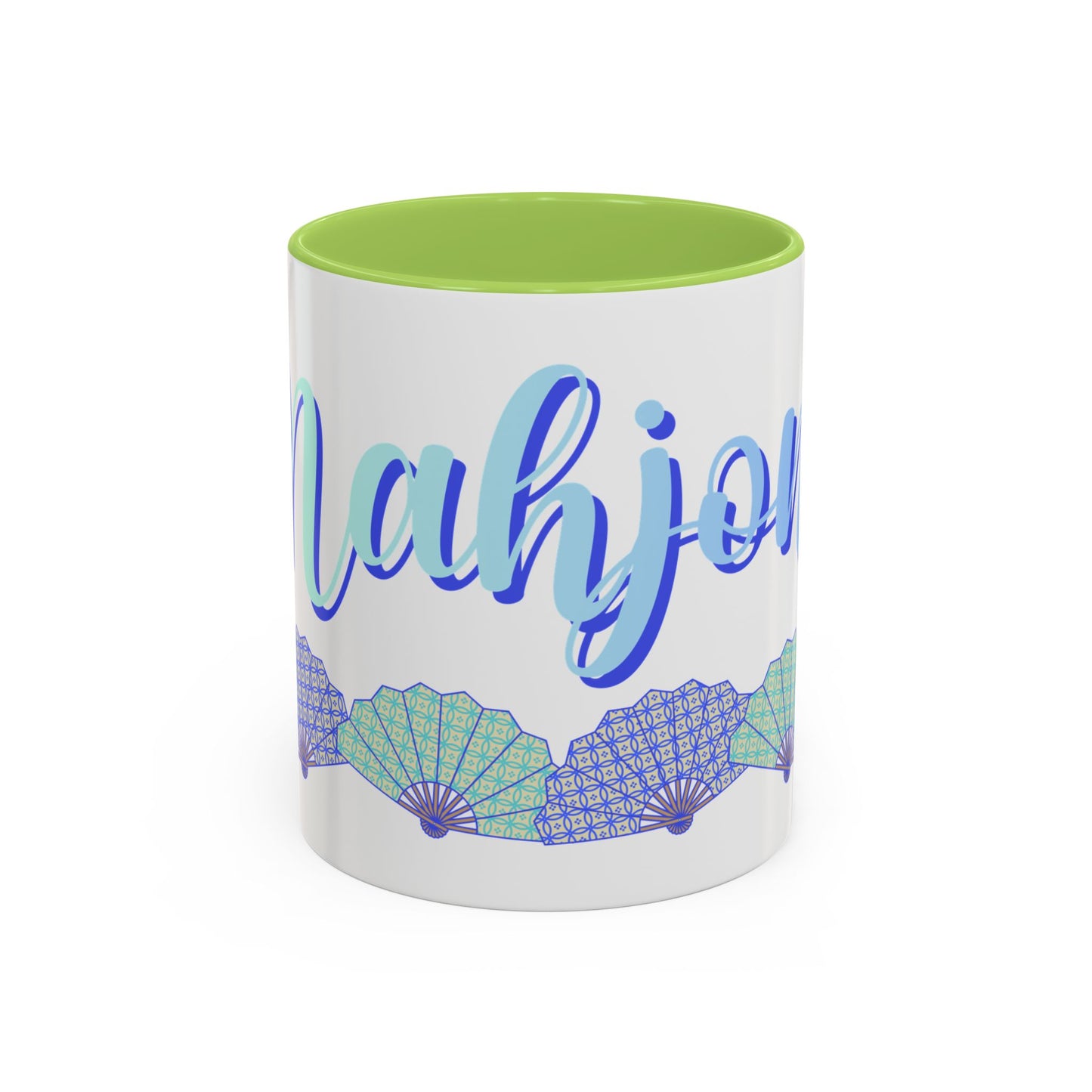 Blue Calligraphy Name Coffee Mug | Seashell Fan Accent Ceramic Mug
